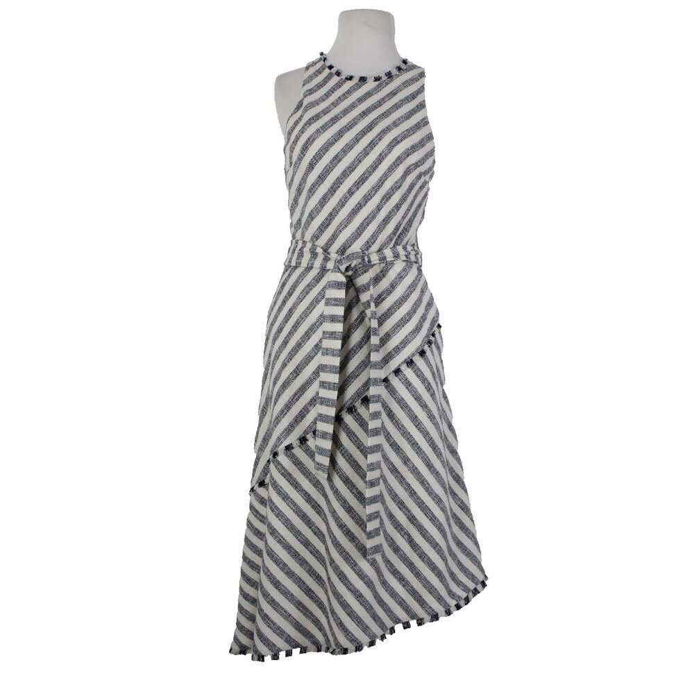 Banana Republic $56 Sz 8 White Navy Blue Pockets Belted Cotton Acrylic Dress